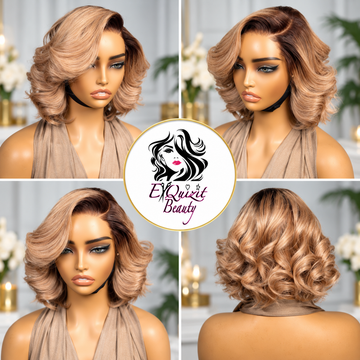 Yvonne Honey Blonde Curly Bob Wig #271 | Luxury Side-Part Wig – ExQuizit Beauty