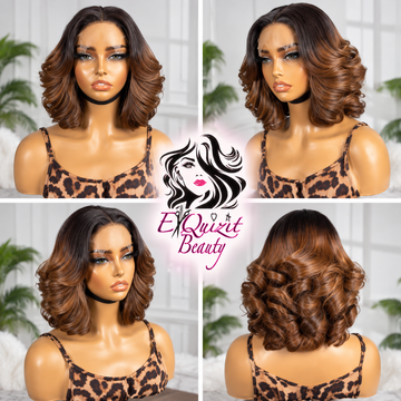Monique Shoulder-Length Layered Wig – Soft Curls & Warm Brown Highlights | No. 357